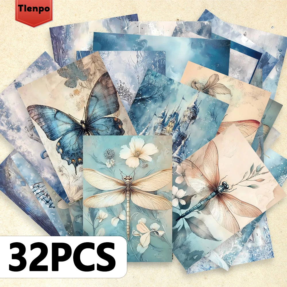 32 Stück, blaue Retro-Schmetterlings-Postkarten, wunderschön, Blumen, Schmetterlinge, Postkarten, Festivalkarten