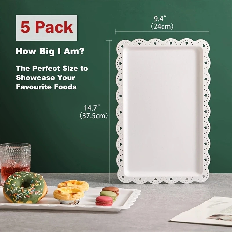 صينية إفطار بلاستيكية مستطيلة ، صينية تقديم متينة وقابلة لإعادة الاستخدام ، صينية طعام خفيفة للخضروات ، وجبة خفيفة ، 5 *