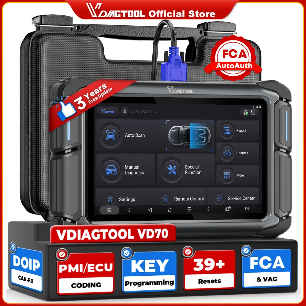 

VDIAGTOOL VD70 OBD2 сканер автомобильный диагностический сканер Automotivo сканер считыватель кодов 39, сброс кодирования ECU DOIP FCA программатор ключей