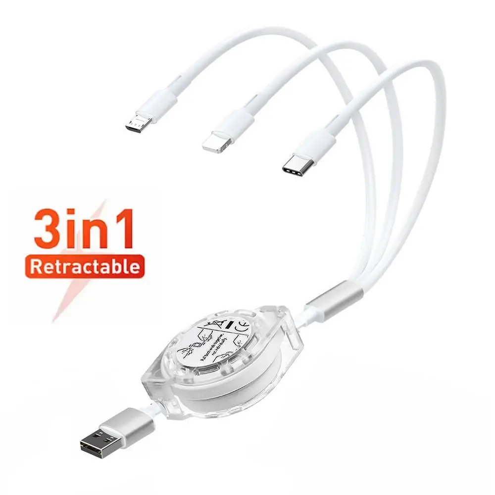 Wysuwany kabel USB do transmisji danych 3 w 1 do ładowarki iPhone Kabel do szybkiego ładowania telefonu z systemem Android typu c xiaomi huawei