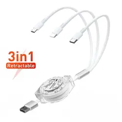 Wysuwany kabel USB do transmisji danych 3 w 1 do ładowarki iPhone Kabel do szybkiego ładowania telefonu z systemem Android typu c xiaomi huawei Samsung