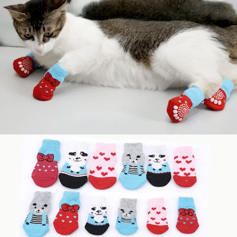 Pet chien chiot chat chaussures pantoufles chaussettes antidérapantes animal de compagnie mignon intérieur pour petits chiens chats bottes de neige chaussettes
