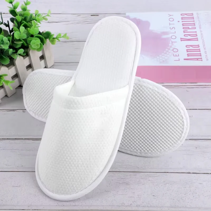 White Cotton Slippers Men Women Hotel Disposable Slides Home Travel Sandals Hospitality Footwear One Size on Sale