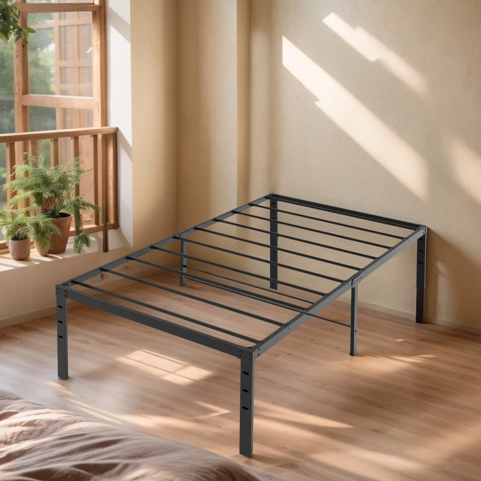 

Black Twin Size Simple Basic Platform Metal Bed Frame - 18 Inch Bed Height