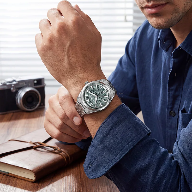 ADDIESKIN K006 Reloj automático para hombre con esfera de titanio cristalizado verde claro, resistente al agua hasta 200m, Miyota 9015 BGW9, superluminoso, para buceo
