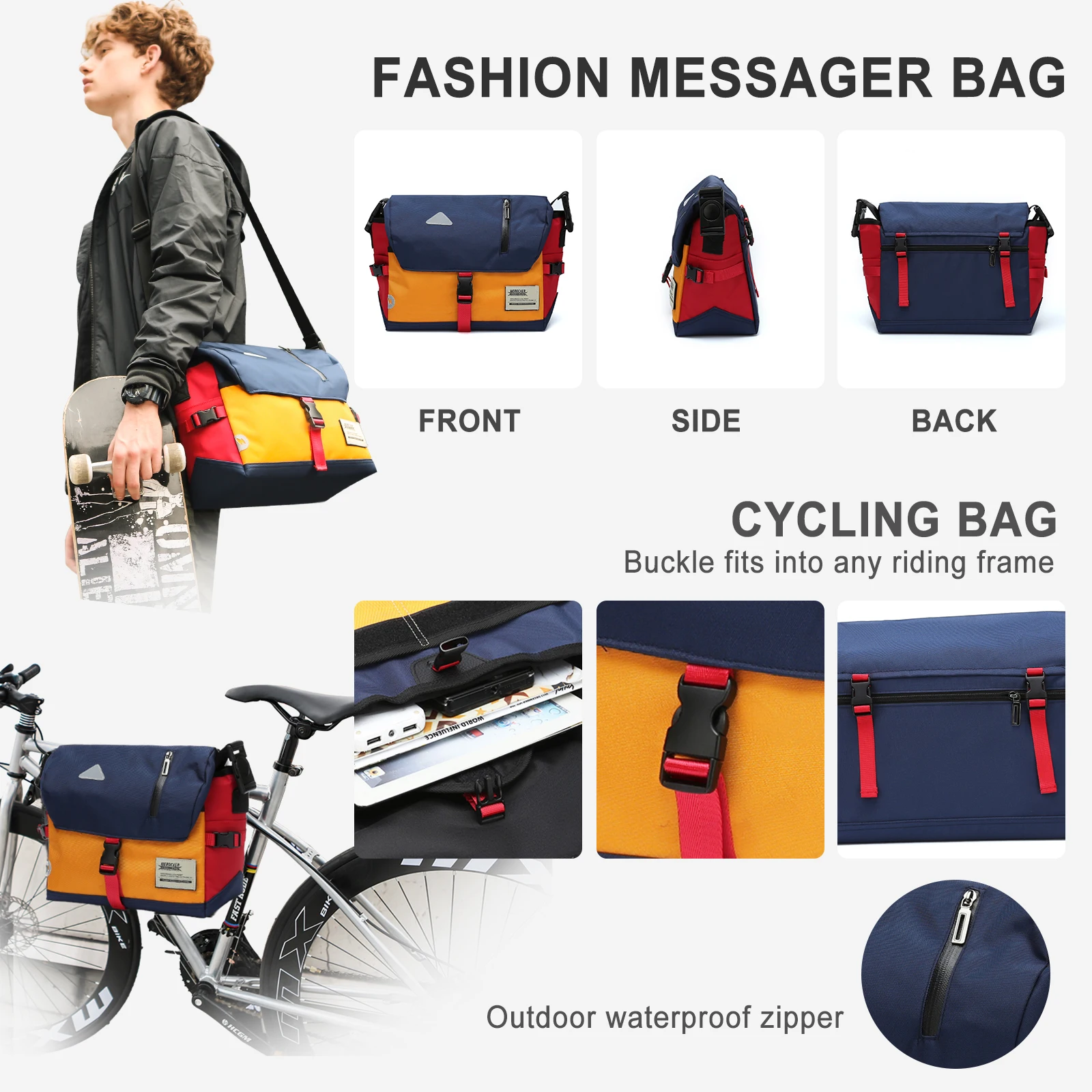 Classic Canvas Messenger Bag, Water Resistant Shoulder Bag Crossbody Bag 13 Inch Laptop Bag for Travel Work College Cycling