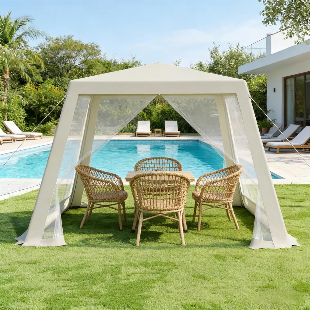 Weerbestendige grote buitenpaviljoen, tuinpaviljoen tent zonnescherm, gebruikt voor barbecue op het terras in de achtertuin, bevat alleen de paviljoen, exclusief accessoires.