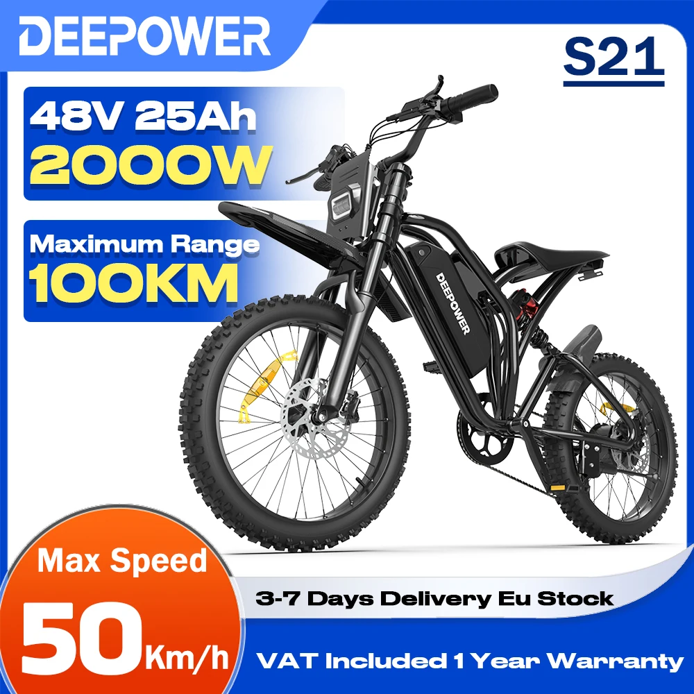 DEEPOWER S21 2000W Fatbike E-Bike, 48V 25Ah 100KM Reichweite 50KM/H Offroad …