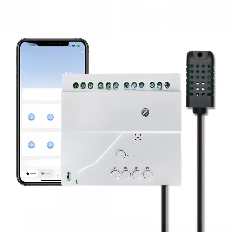 Tuya – commutateur intelligent TH10 Zigbee à 4 canaux, avec capteur de température et d'humidité, Contact sec passif, relais Zigbee, fonctionne avec Alexa