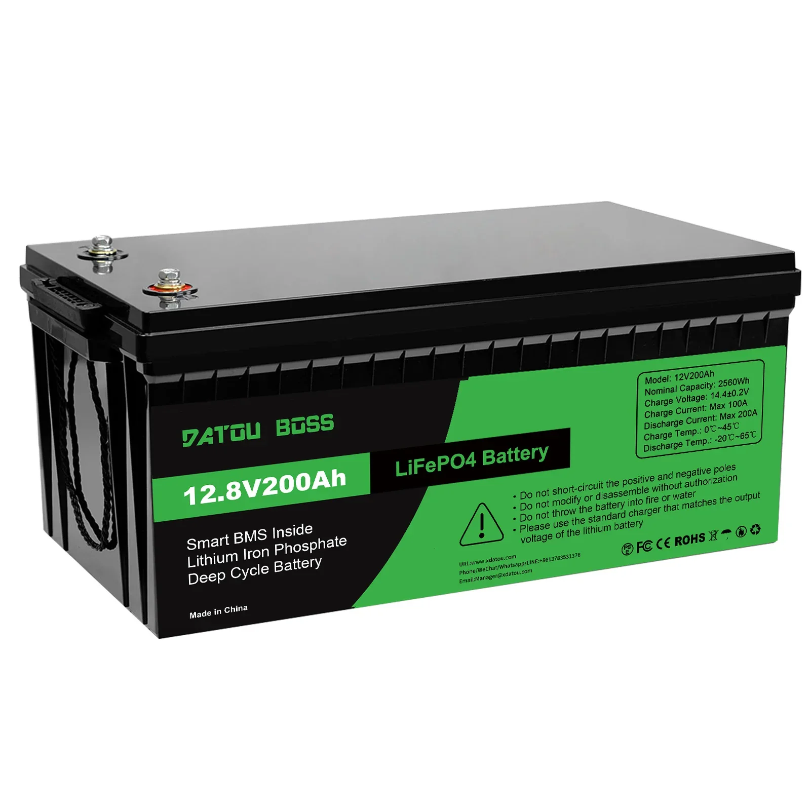 Batterie à cycle profond DATOUBOSS 12V 200Ah LiFePO4 avec BMS 200A pour RV, voiture, solaire, système domestique et applications de bricolage