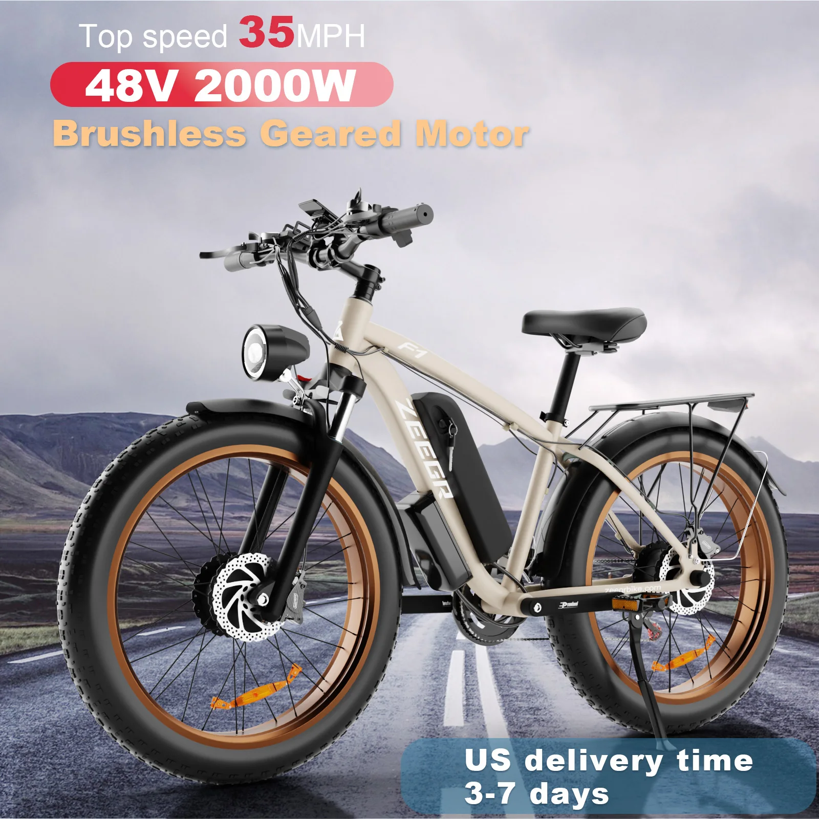 Zgeer F1 48v 2000w ebike full suspension power bicycle with ce 26 inch fat tire hidden dual battery snow beach electric  bike