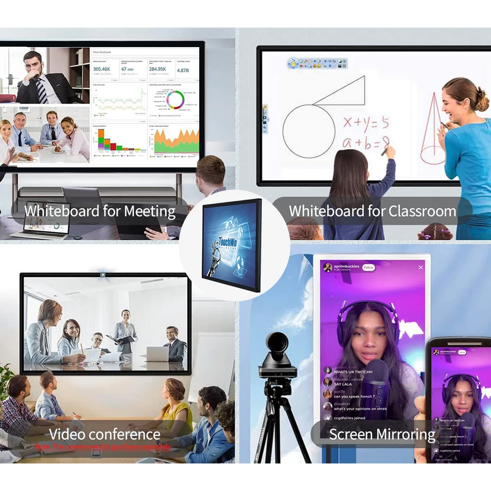 TouchWo-Monitor de pantalla táctil de 43 55 y 65 pulgadas, tablero inteligente de enseñanza en línea, Pc todo en uno, pizarra interactiva