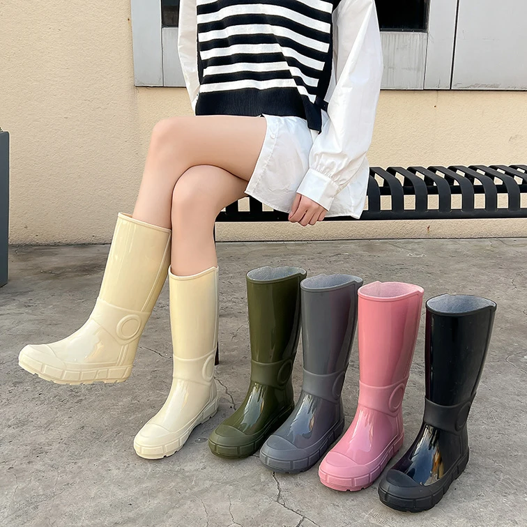 Rain Boots Meds PVC Summer waterproof paintbox-heeled women's boots