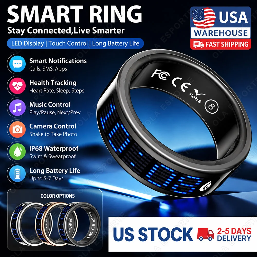 New 2026 Call ID Reminder Smart Ring Heart Rate Blood Pressure Monitoring Men Women Smartring IP68 Waterproof Health Multi Sports Fitness Tracking Rings