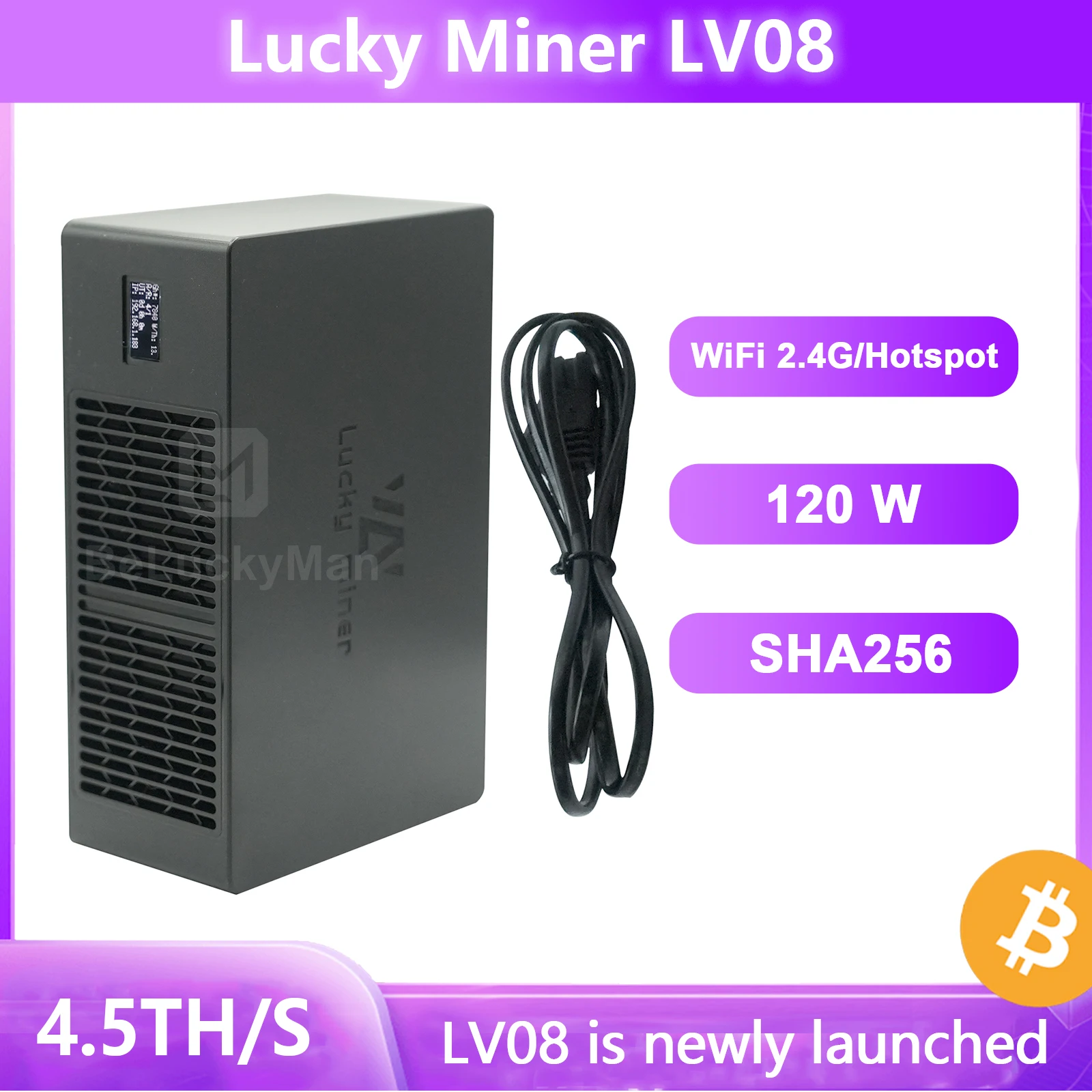 New Home Lucky Miner LV08 2.4GHz/WiFi BM1366 4.5TH/s SHA256 BTC SOLO Lottery Miner Bitocins Miner Lucky Miner Crypto Miner