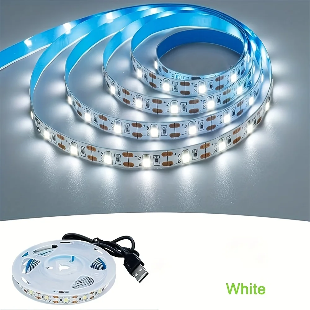 Lampu Strip LED USB 5V, lampu fleksibel warna hangat/putih dekorasi Natal untuk lampu belakang TV DIY kamar tidur lemari dapur