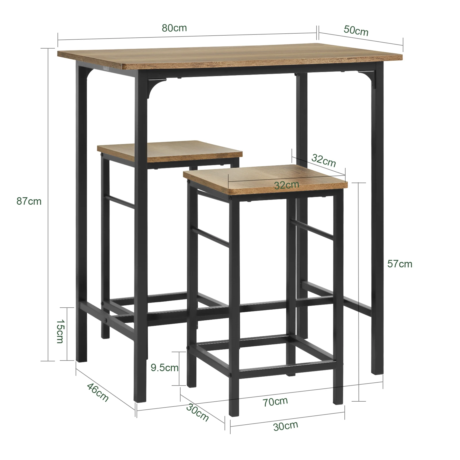 SoBuy OGT10 Bartisch Set 3-teilig Bistrotisch mit 2 Stühlen Esstisch Sitzgruppe – Detail 3