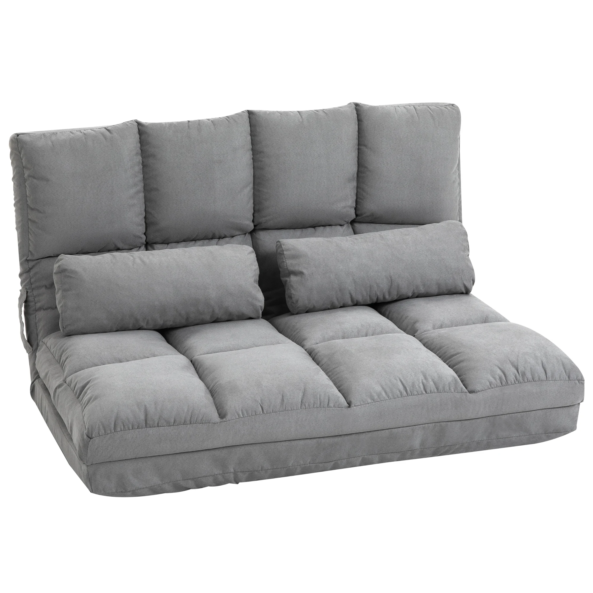 2-Sitzer Klappbares Bodensofa-Bett Loveseat für Wohnzimmer, Schlafzimmer, Büromöbel, 2-in-1 Konvertierbares Sofa & Matratze, Verstellbare Rückenlehne, 2 Passende Kissen, Weicher Wildleder-ähnlicher