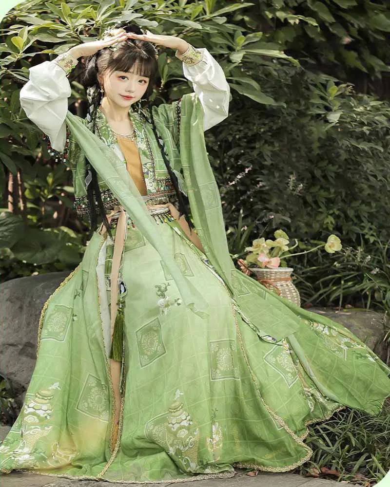 Chinese Hanfu Dress Women Cosplay Costume Vintage Ancient Exotic Style Green 3pcs Sets Party Outfit Hanfu Dress Plus Size XL
