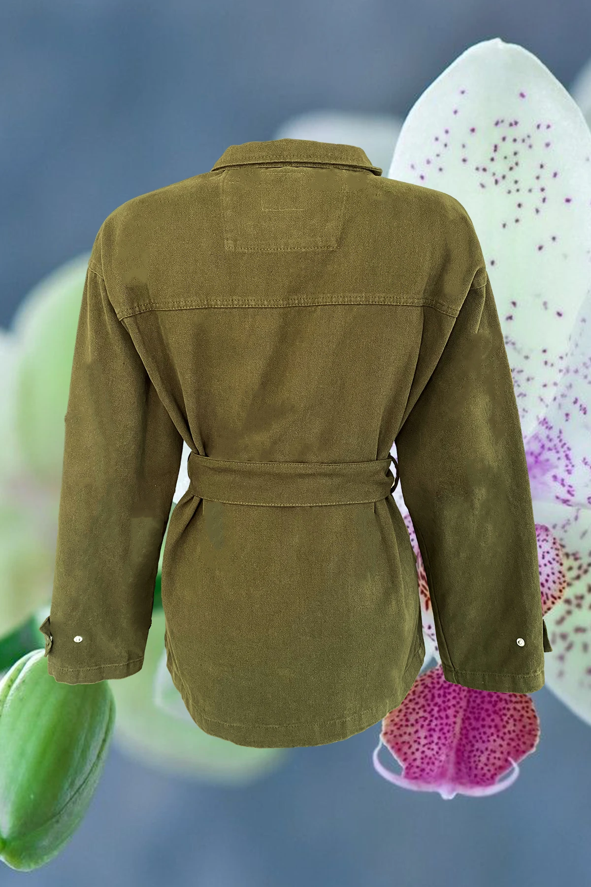 Daisy Embroidered Pearl Detailed Green Women Jean Jacket