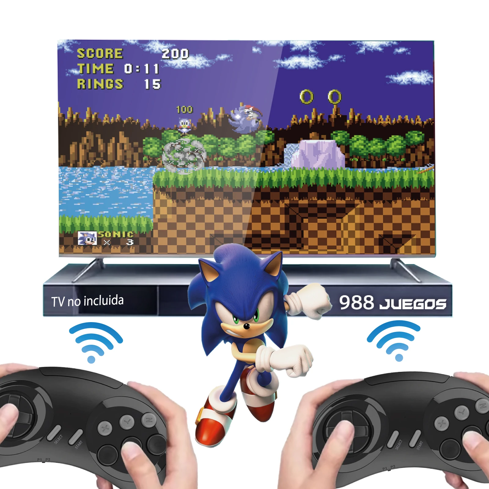 SG800 Retro console, Megadrive wireless, includes HDMI connection, 688 pre-installed games, ability to add more games, 4:3 format/preselectible 16:9, game saving function, including games