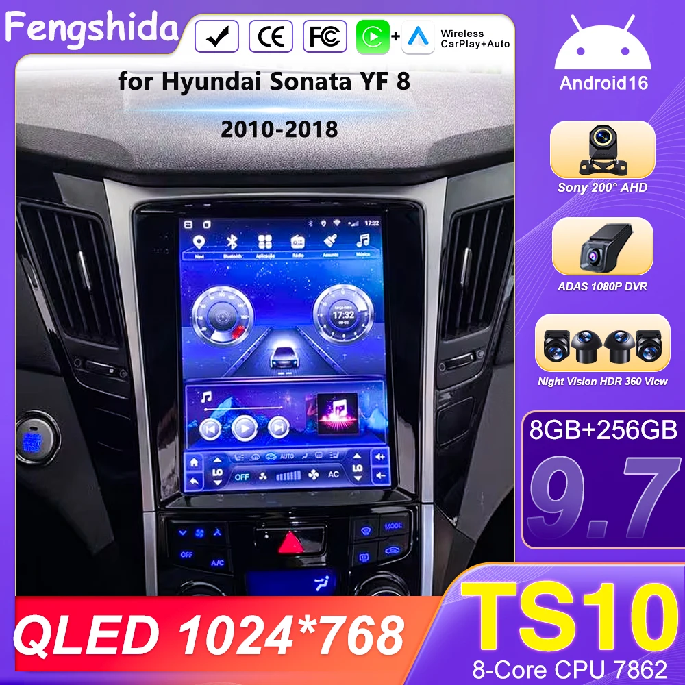 9.7 Android 15 for Hyundai Sonata YF 8 2010-2018 Android auto Screen Car Navigation Stereo Headunit Radio Player 5G WIFI Carplay