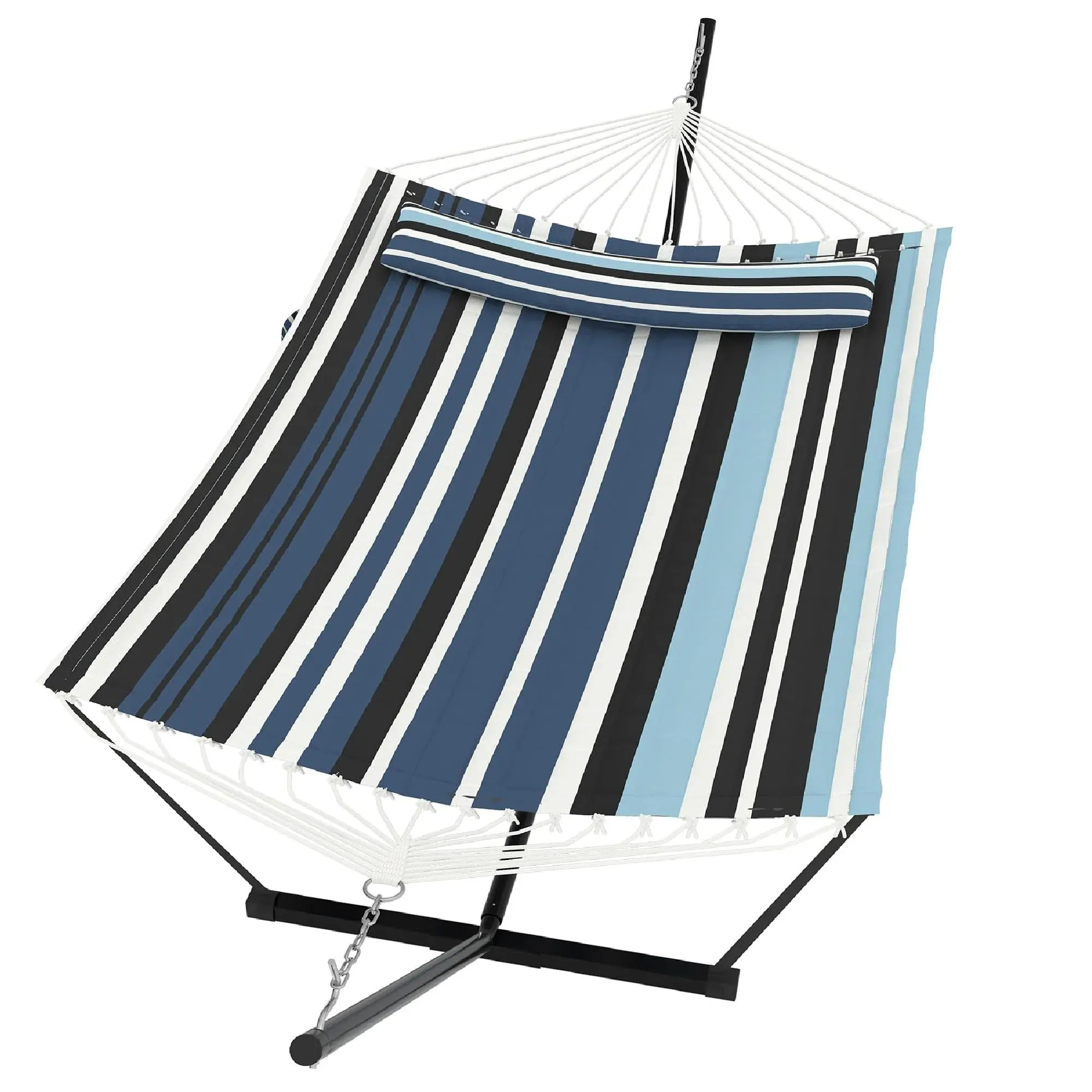 Hamac double robuste pour 2 personnes avec support, bleu clair et bleu foncé |   Capacité de charge jusqu'à 450 kg, comprend des oreillers et une