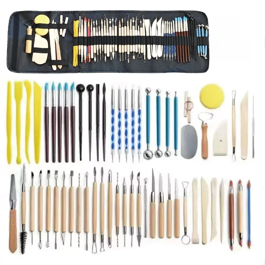 5-61 Stuks Aardewerk Klei Beeldhouwen Gereedschap Aardewerk Carving Tool Kit Met Draagtas Tas Voor Keramiek Benodigdheden polymeer Sculptuur Set - afbeelding 2