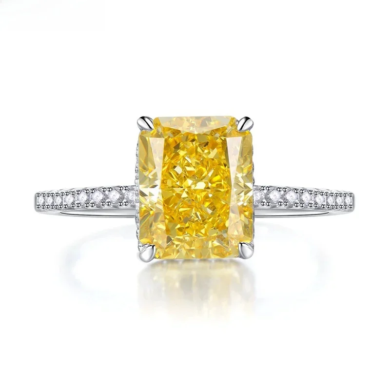 OEVAS 100% Srebro Próby 925, 8*10mm Żółto-Różowy Akwamaryn, Diament Wysokowęglowy Szlif Radiant, Pierścionki Damskie na Imprezę, Elegancka Biżuteria — zdjęcie 2