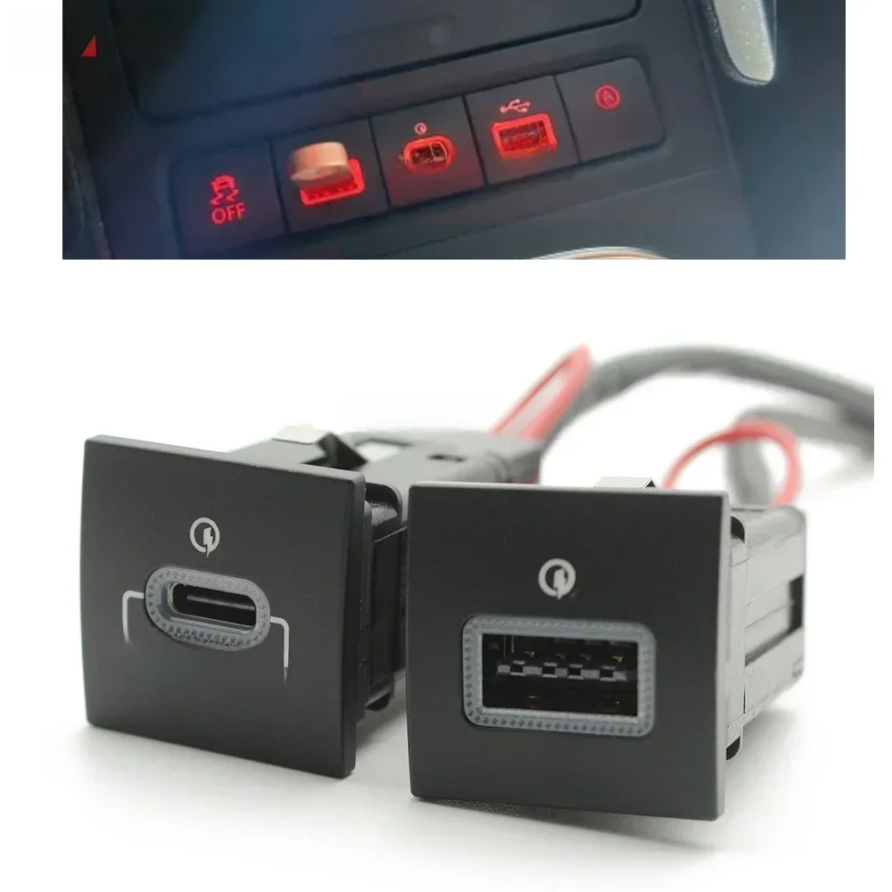 Schnelle Autoladebuchse 12 V/24 V USB-Ladesteckdose Netzteil QC3.0 PD-Typ für VW Golf 6 Jetta 5 MK5 Scirocco 2006–2012