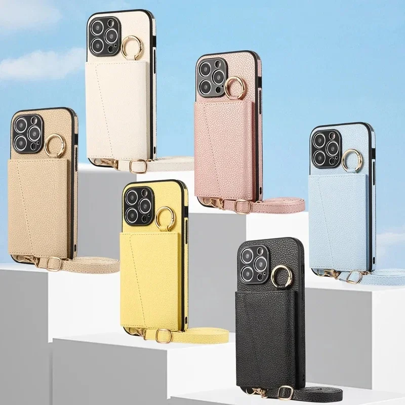 Etui na telefon z portfelem, lusterkiem do makijażu i uchwytem na telefon, do noszenia na krzyż, do iPhone 18, 17 Pro Max, 16, 18 Pro, 15, 14, z pierścieniem, kieszonką na karty, skórzanym paskiem i osłoną. — zdjęcie produktu 7