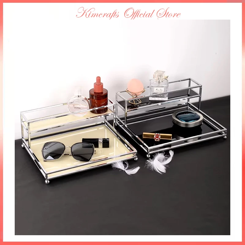 

Органайзер для ванной комнаты из нержавеющей стали и акрила, ювелирная тарелка, поднос для духов, двухслойная тарелка для безделушек, кольцо, роскошный держатель для помады