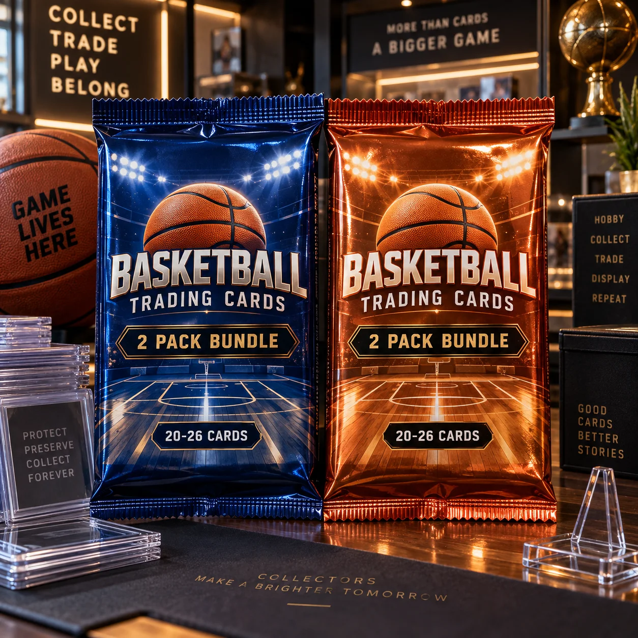 Basketball Trading Cards 2 Pack Bundle 20-26 Cards Sports Collectible Starter Collection for Basketball Fans Collectors Gift