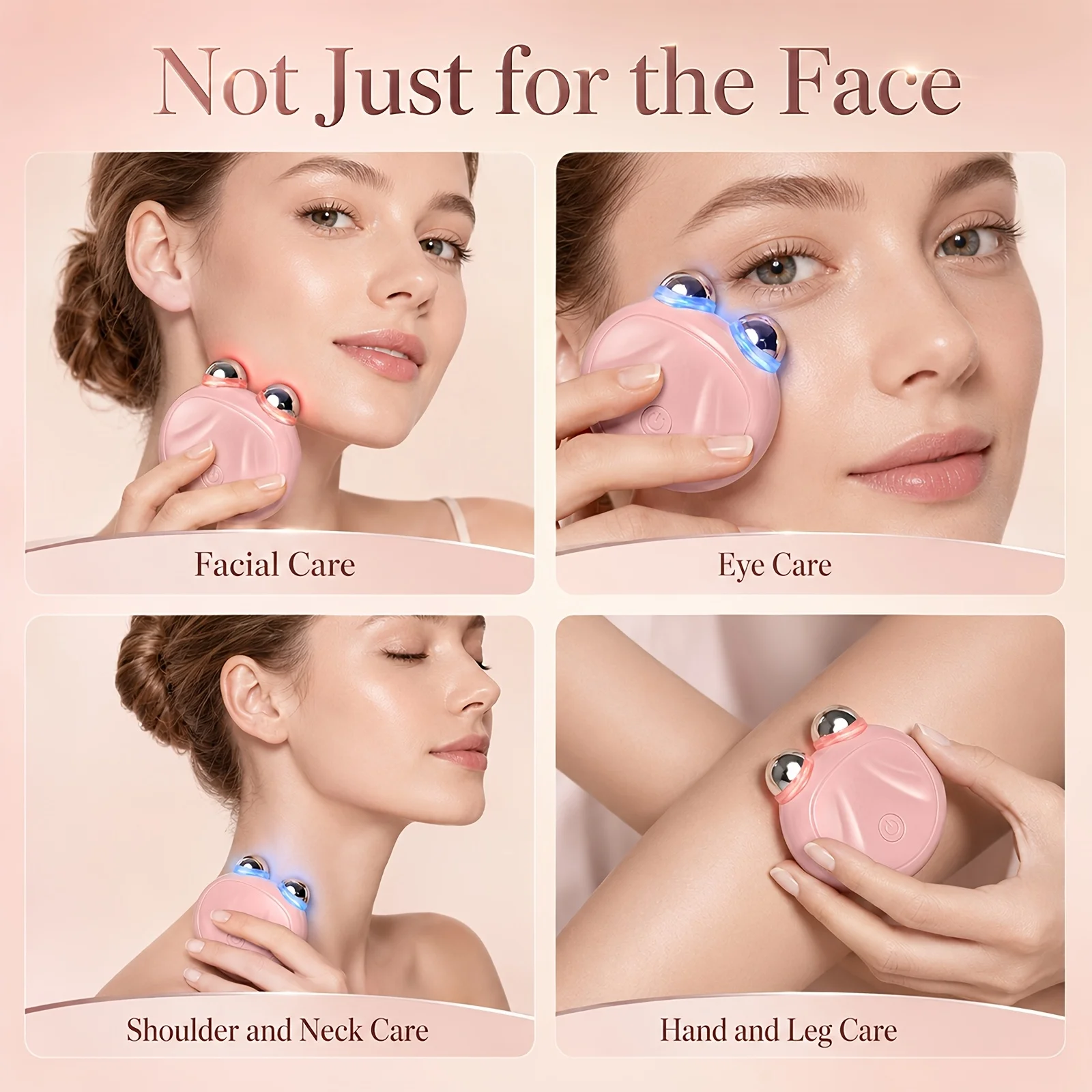 4-in-1 EMS Facial Lifting Massager, Dual Roller Face Sculpting Device with Red & Blue Light, Vibration Massage, Skin Firming & Tightening Care, USB-C Rechargeable Portable Beauty Tool for Face Eye Neck Arms Legs, 10-Min Daily Home Travel Skincare