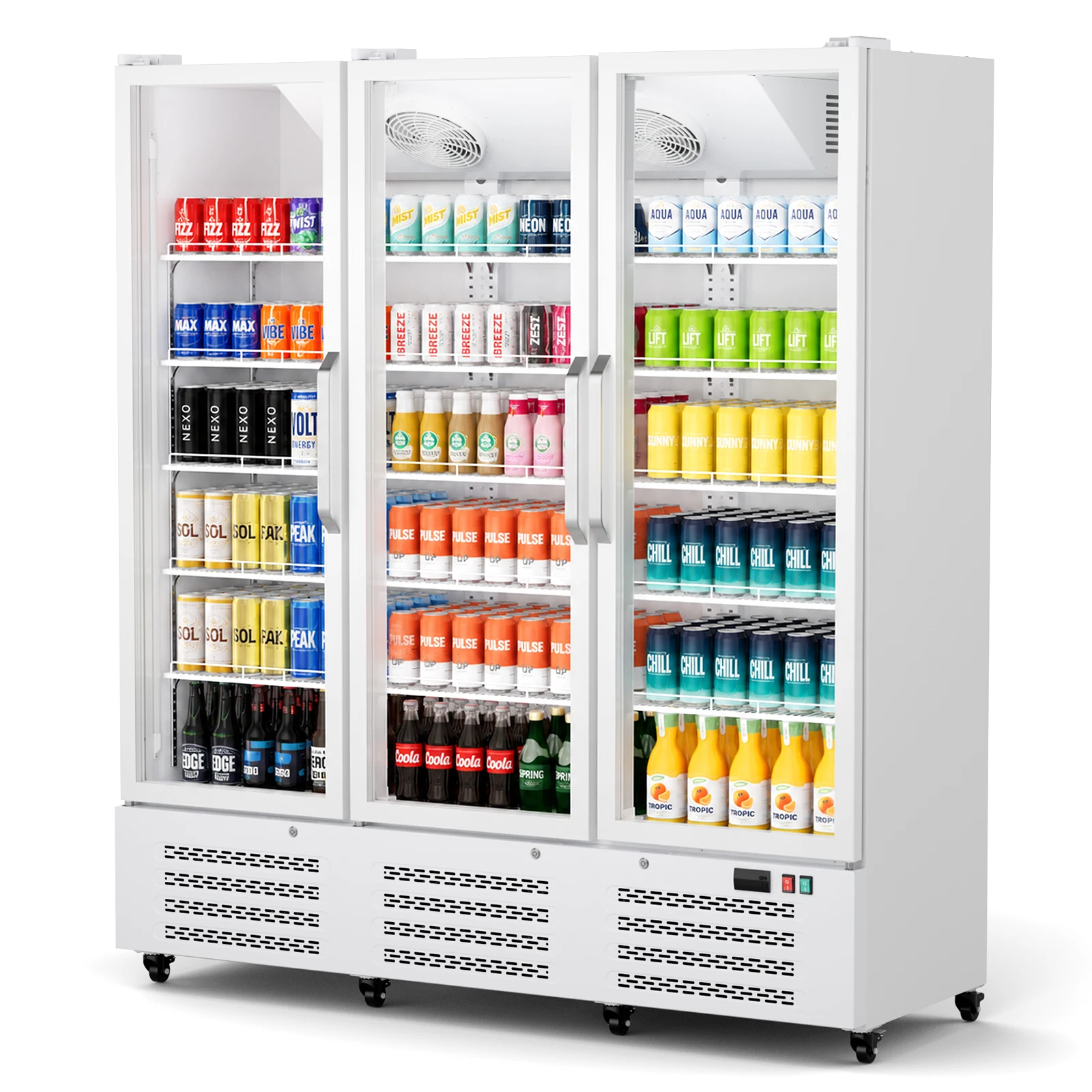 56 Cu. Ft. Commercial Beverage Refrigerator, Triple Glass Door Display Cooler with 15 adjustable shelves, Door Lock, For Shop Restaurant bar, Upright Merchandiser, Durable Steel, Digital Temperature Control, Digital Temperature Control