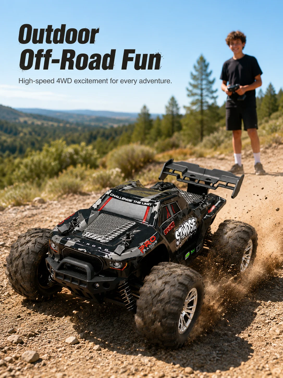 SZWDSE 1:16 4WD RC Car, prędkość 35 km/h, 2. Pilot zdalnego sterowania 4GHz 80m z funkcją ochrony przed zakłóceniami, podwójny 7. Baterie 4V 1500mAh zapewniające 32 minuty pracy, odporność na — 2