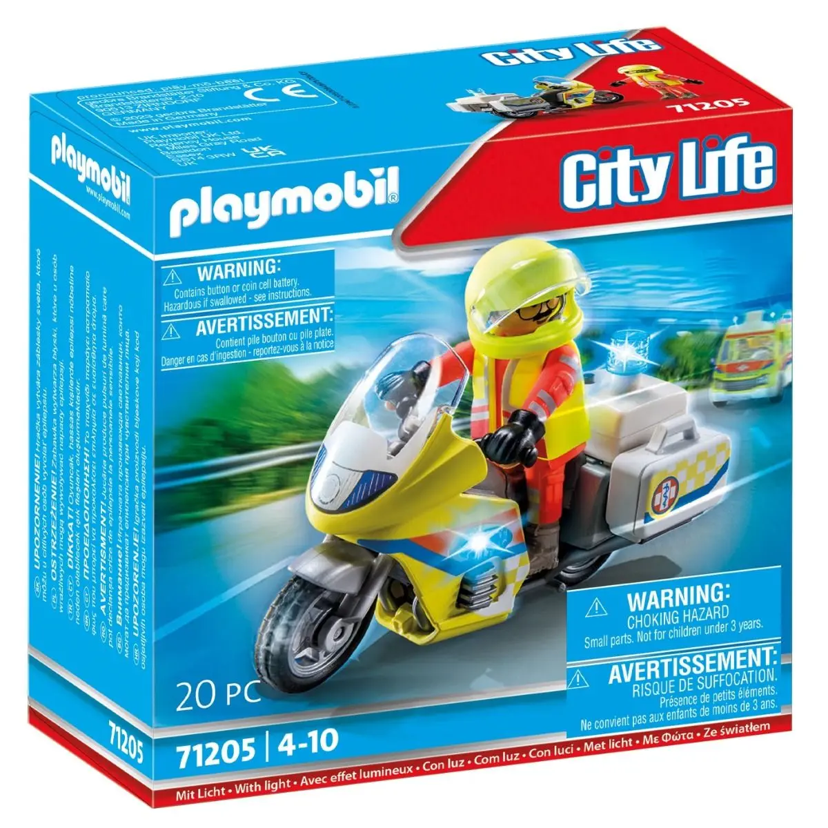 Playmobil original 71205 Flashing Light Emergency Motorcycle clicks Gift Boy Girl Toy Man Woman With Box Official Store