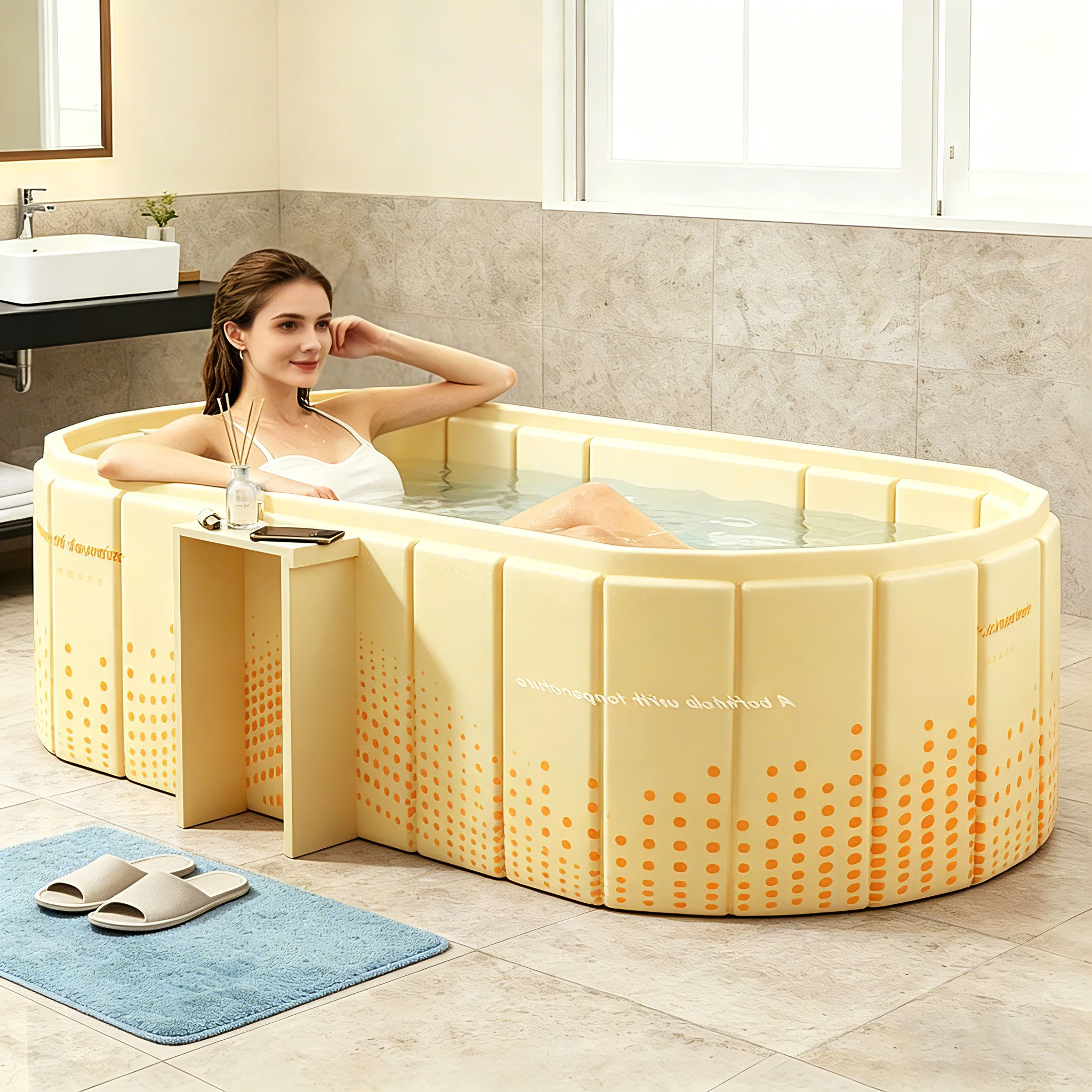 Grande baignoire pliable de 1,5 m en PVC, portable, pour deux adultes, bain de corps entier, spa chaud et froid, baignoire pliable
