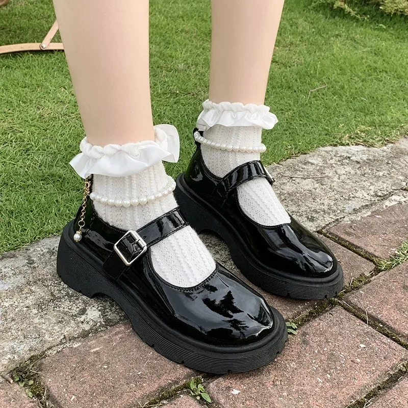 Frauen Luxus Perlen Mary Jane Leder Schuhe Frühling/Herbst Mode Bequeme Elegante Flache Schwarz Wanderschuhe Zapatos Mujer
