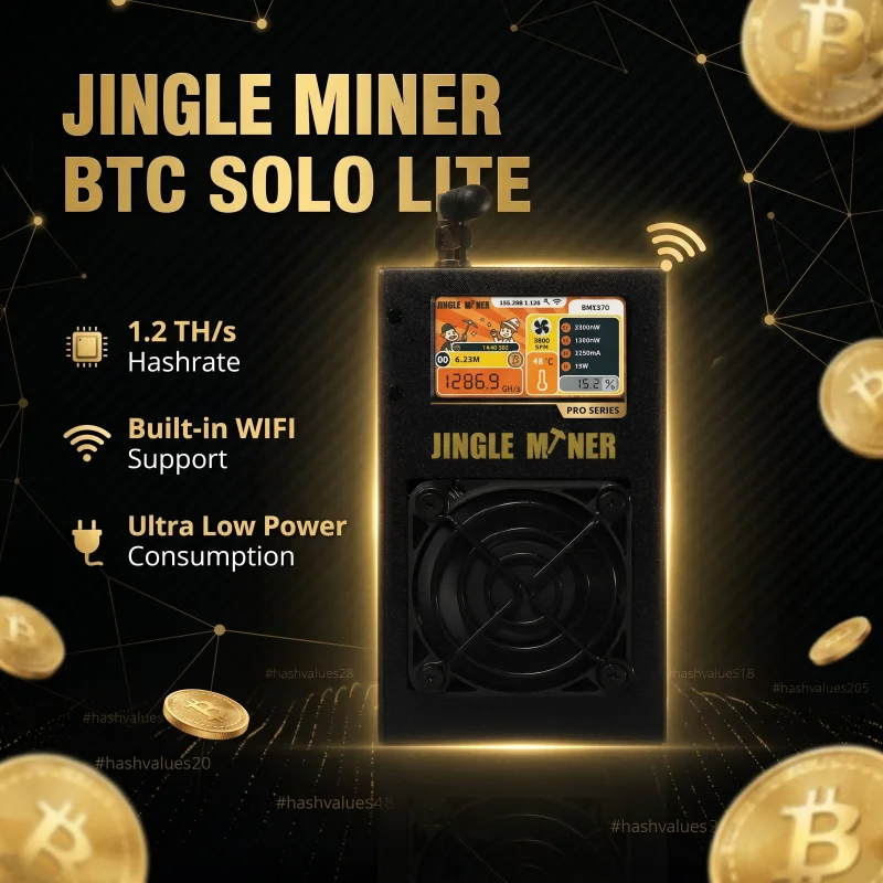 Jingle Miner BTC Solo Miner 1.2TH/S BM1370 ASIC Miner Chip BTC Solo Lite 5V DC  In Stock Air-Cooled Wi-Fi Crypto Bitcoin Miner