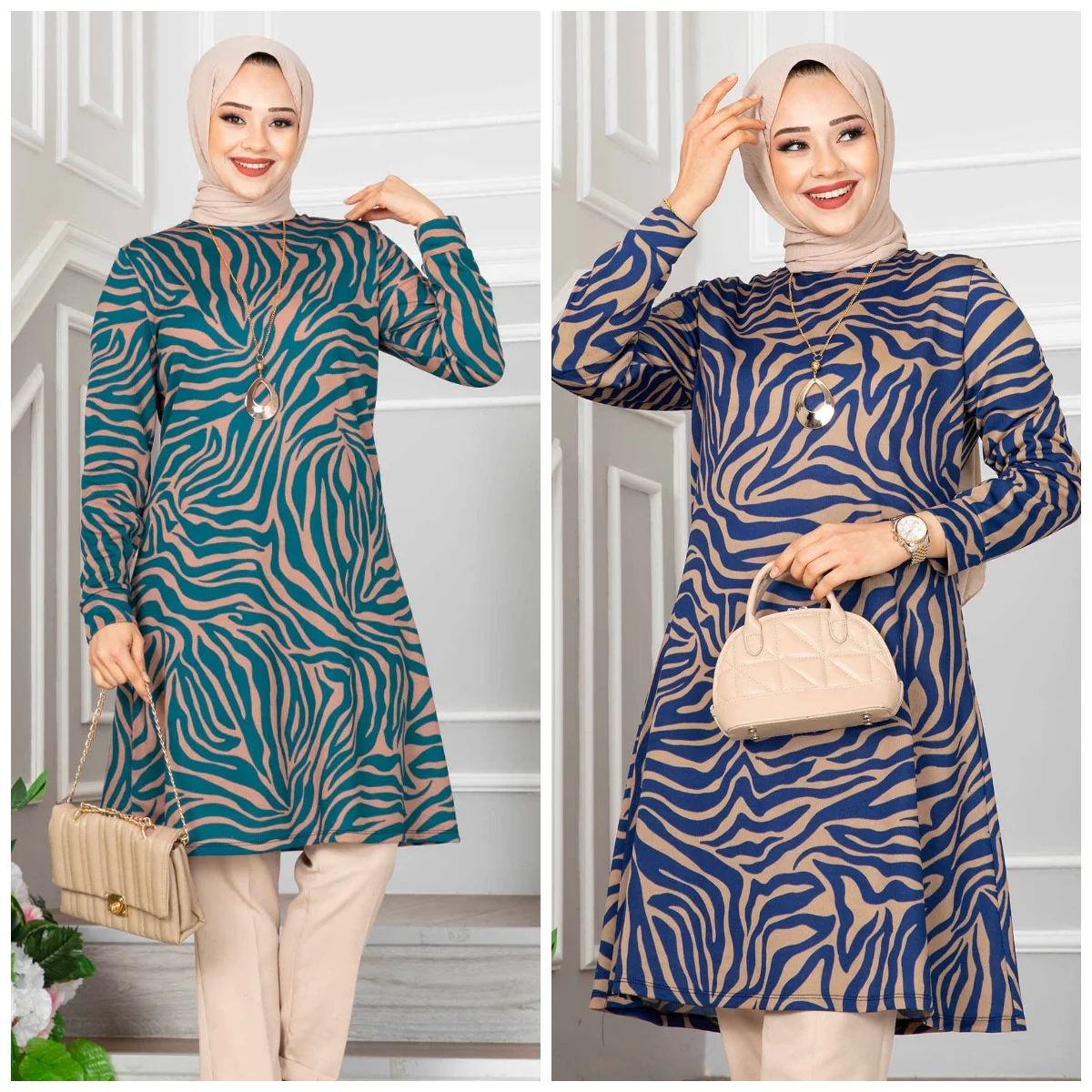 Zebra Patterned Tunic Dress 1 Piece Female Abaya Turkey Turkish Muslim kaftan Islam Dubai 2023 casual long jilbab