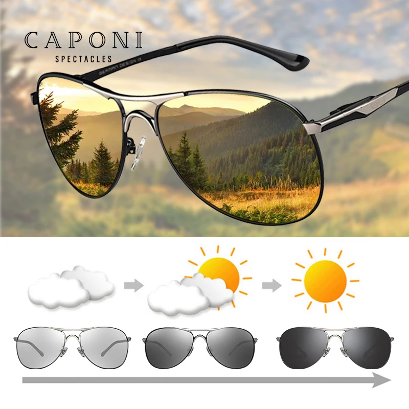 CAPONI-gafas de sol fotocromáticas de alta calidad para hombre, lentes de sol polarizadas de marca clásica, BS8722