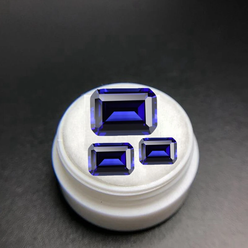 

Top Quality Blue Sapphire Emerald Cut Gemstone Mohs Hardness Gems For Jewelry Making Earrings Charms Beads Precious Stone