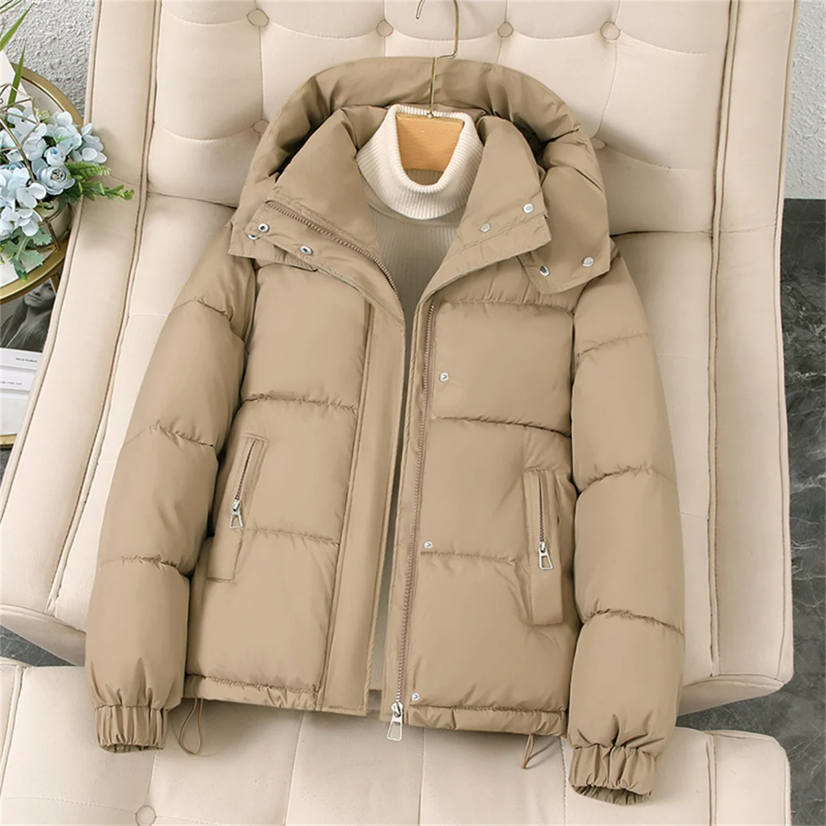 Women Puffer Warm Parkas Female Long Sleeve Casual Cotton Padded Jacket Hooded Snow Wear Coat Outwea