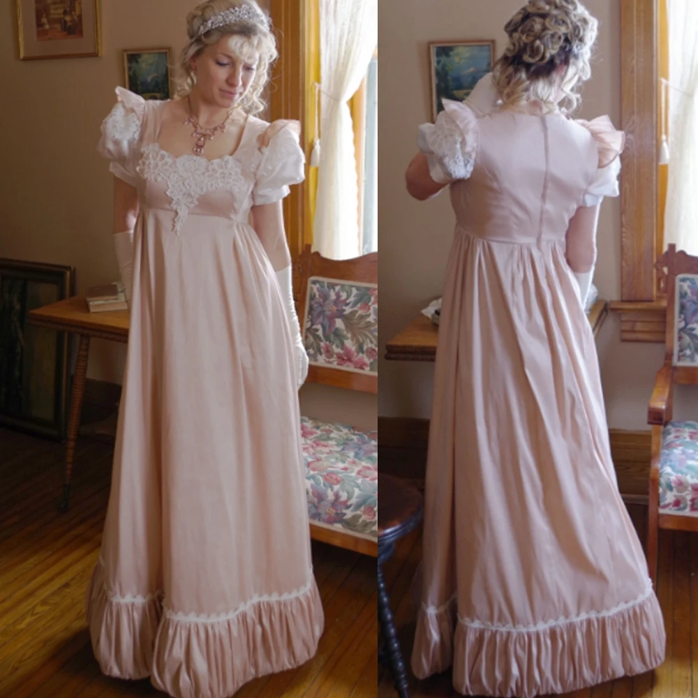 Victorian pink Regency Dress Jane Austen Vintage Dress High Waistline Tea Party dress Bridal Pink Wedding Dress day dress