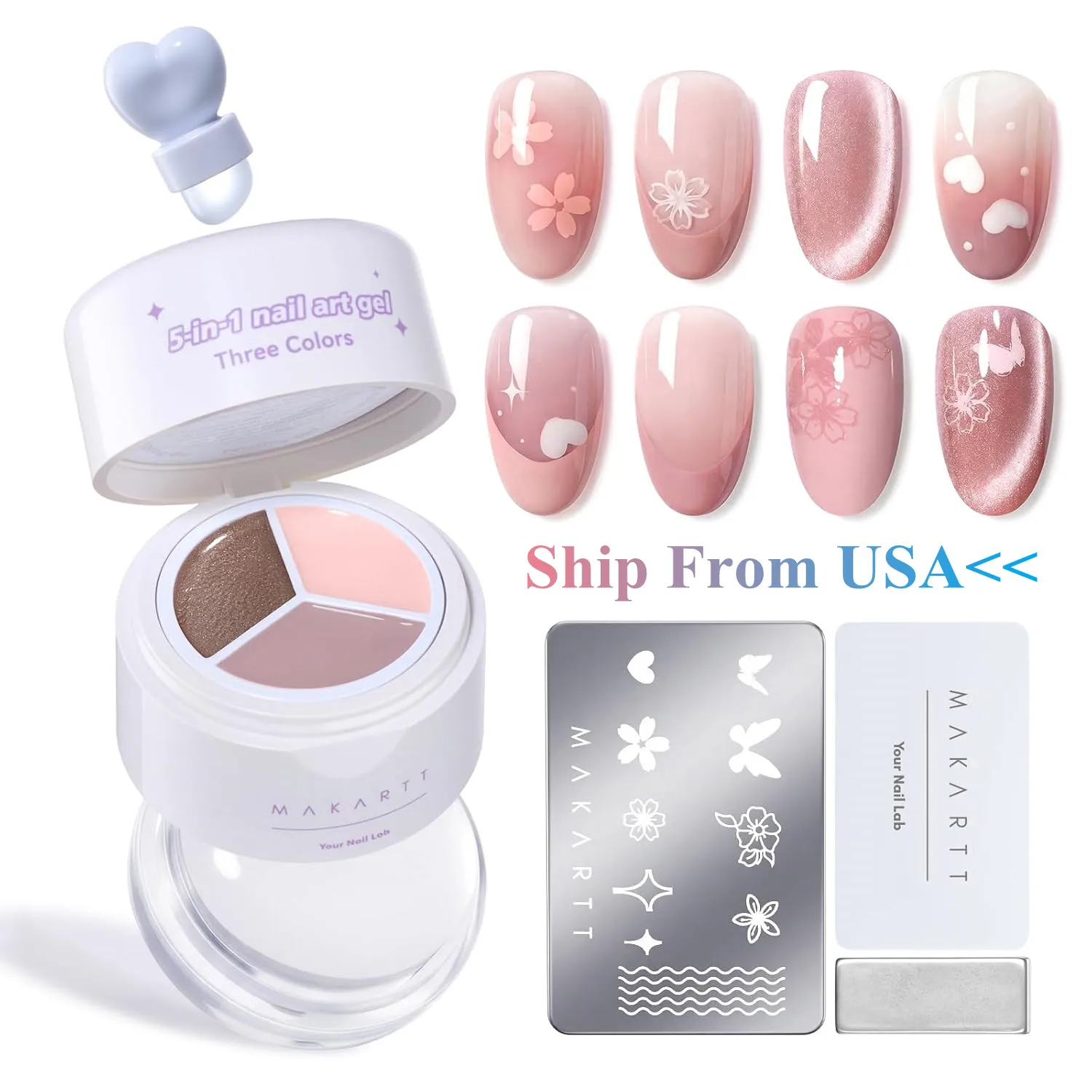 

Makartt 5-in-1 Nail Art Gel 3 Colors-No Wipe Stamp Polish for Stamping, French Tips, Ombre Patting, Sculpting, DIY Nail Art Home