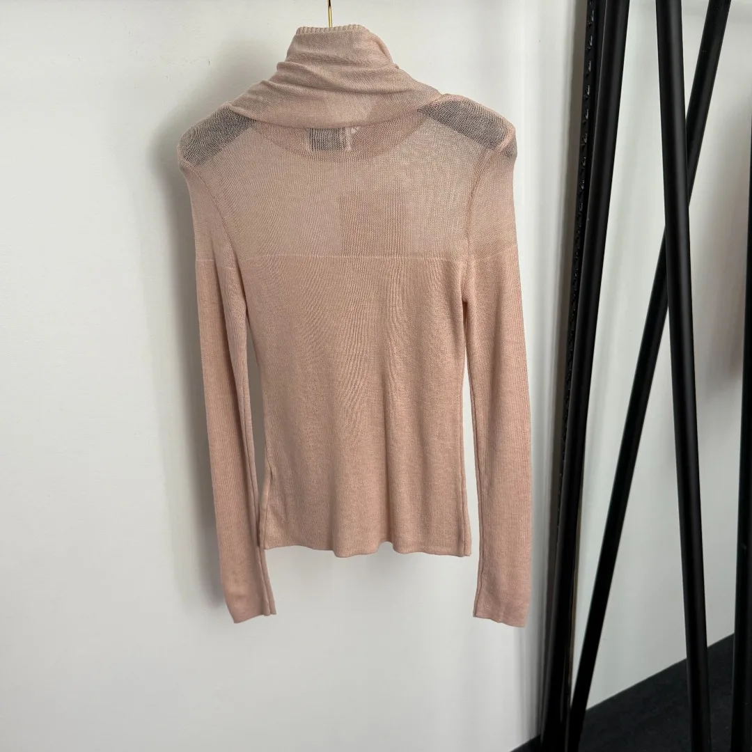 

Персиковая бежевая водолазка с длинными рукавами и кружевными деталями, шикарная и облегающая женская мода