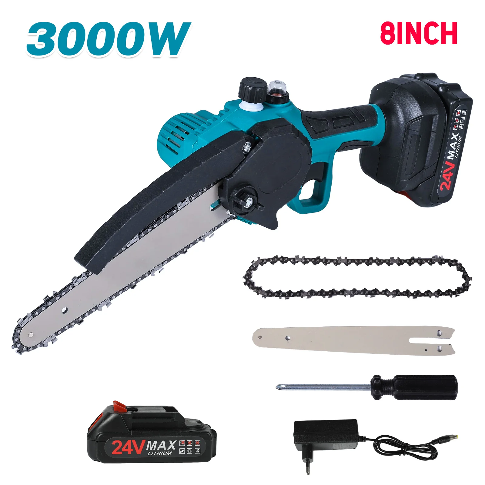 3000W Mini borrowing Saw 8 Inch Electric Chain sowns with One 24V Oiler Lithium Battery Woodworking triming Garden Power Tool 2023