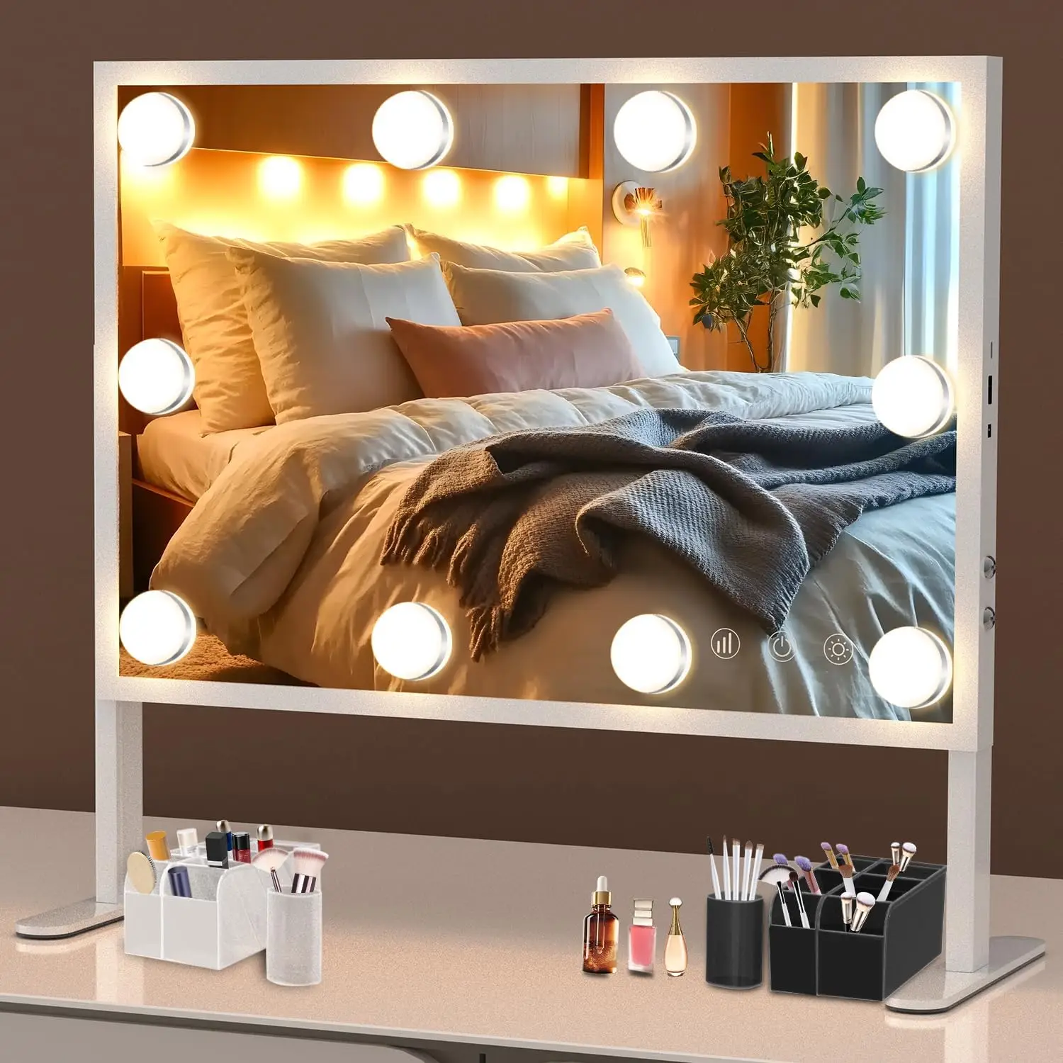 BESTOPE PRO Vanity Mirror with Lights, 23.6'' x 22.4'' Height Adjustable Makeup Hollywood Mirror with 3 Color Modes, 10X Magnifi