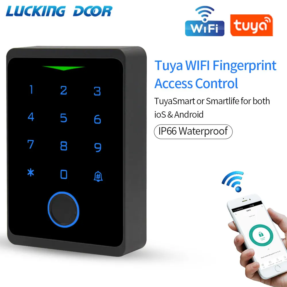 Wifi Tuya Backlit Fingerprint Door Access Keypad Waterproof RFID 125kHZ EM Card Reader for Access Control System Wiegand 26 34